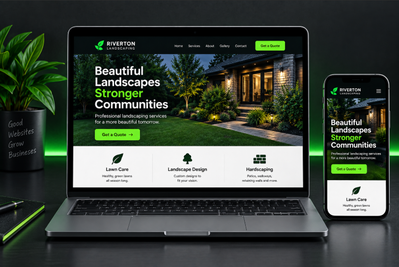 Example of a responsive business website on desktop and mobile